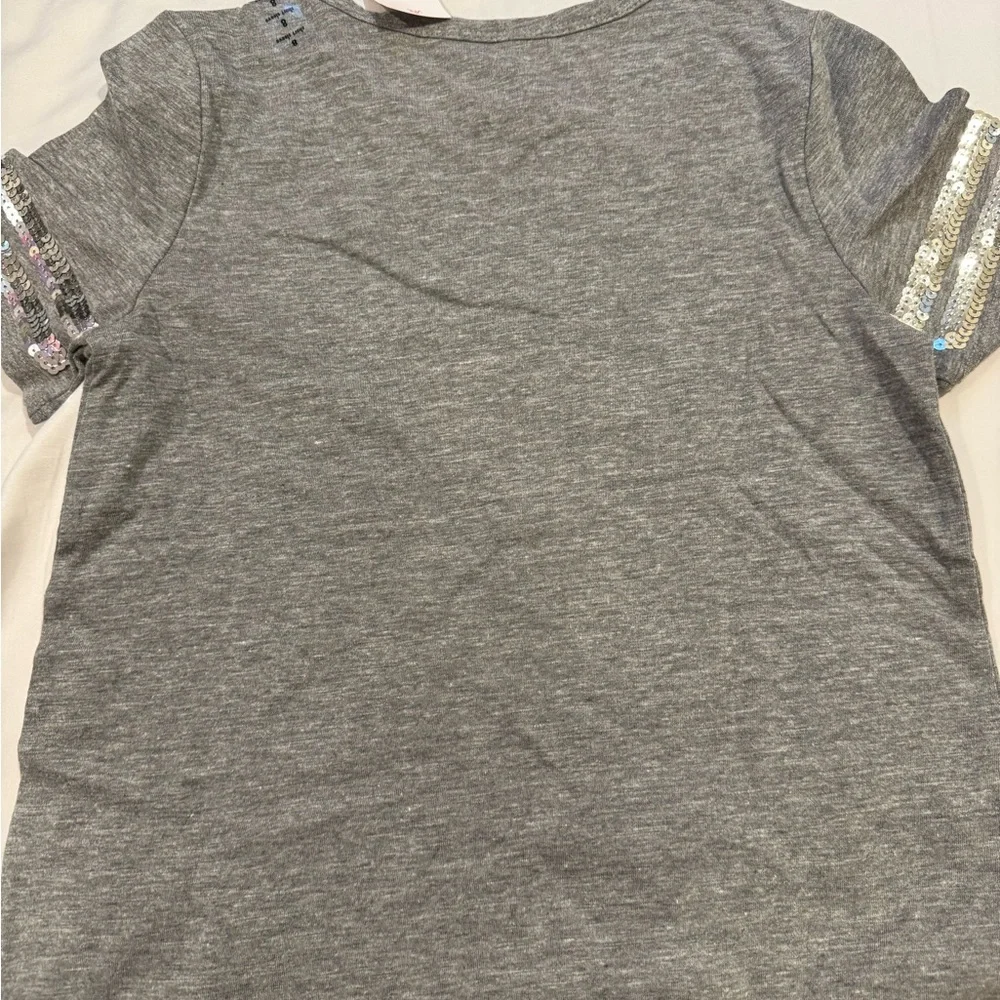 Gray Sequin Sleeve Kids Shirt‎